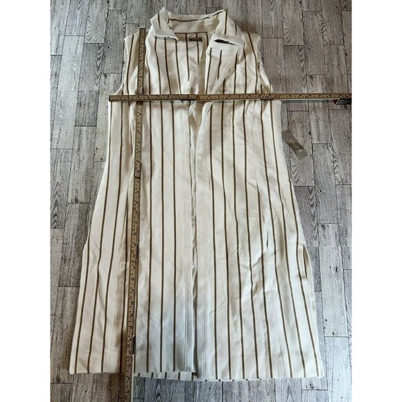 2/$30 Chicos Elongated Ponte Vest Jacket  Stripe Modern‎ Khaki Ecru Size 0 US 4- - Picture 1 of 9